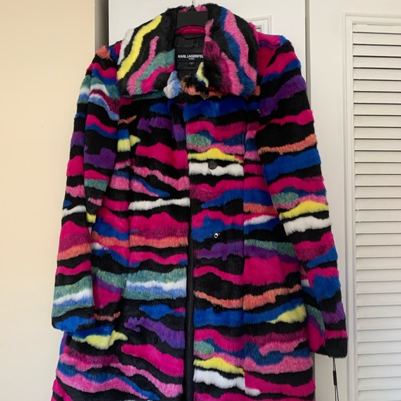 Karl Lagerfeld multi color, soft faux fur coat. - Picture 2 of 5